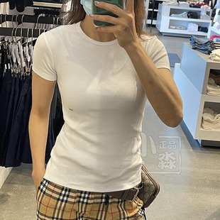 Calvin Klein CK夏季女士修身显瘦弹力罗纹圆领短袖T恤衫打底外穿