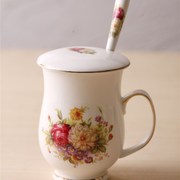 欧式陶瓷咖啡杯带盖子带勺水杯茶杯描金L高档骨瓷咖啡杯情侣办公