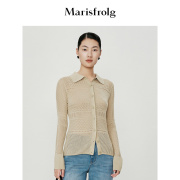 轻密针织玛丝菲尔时尚气质镂空轻薄修身显瘦沙绿色针织开衫女