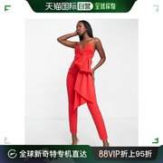 香港直邮潮奢 ASOS 女士设计防水面料深V抹胸蝴蝶结红色连衣裤