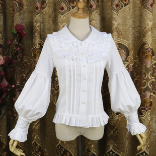 原创lolita洋装秋冬雪纺，复古长袖娃娃领衬衫，灯笼袖打底衫内搭