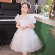 女童连衣裙儿童白色礼服生日公主裙，表演服花童婚礼蓬蓬纱裙子夏季