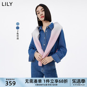 LILY2024春女装趣味设计感绣花时尚宽松垂感天丝长袖牛仔衬衫