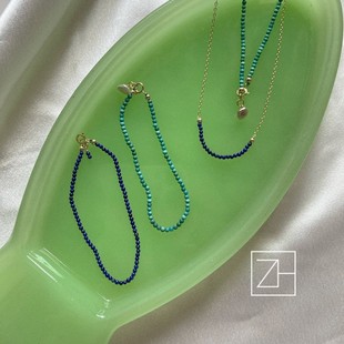 珍珠奶奶/小众设计蓝色天然青金石绿松石精致极细复古中国风手链