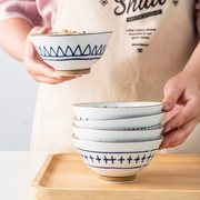 日式和风家用手绘釉下彩复古陶瓷，甜品饭碗小碗沙拉碗汤碗面碗餐具