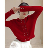 法式秋冬季复古红色羊毛绒开衫女洋气设计感小众上衣毛衣外套