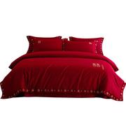 中式100S长绒棉婚庆红色四件套纯棉全棉刺绣被套喜被婚嫁床上用品