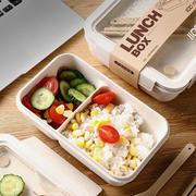 日式小麦秸秆饭盒可微波加热带餐具便当盒，上班族大容量分格午餐盒