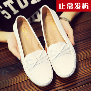新春韩版豆豆鞋工作软底女单鞋护士鞋白色，妈妈鞋孕妇瓢鞋平底鞋