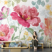 美式手绘牡丹花艺术客厅沙发电视背景墙壁纸卧室田园大花壁画墙布