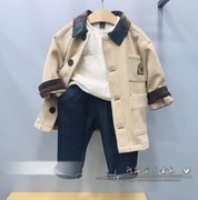 20秋新款韩国童装小雨伞男女童宝刺绣T恤卫衣翻领单排扣风衣外套