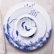 景德镇陶瓷器56头骨瓷餐具套装，青花瓷釉中彩年年有余碗碟十碗十盘