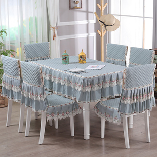 纯色公主风餐桌布椅垫套装茶几，圆桌布艺长方形餐桌椅防滑桌罩简约