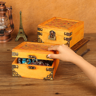 复古收纳盒桌面木制储物盒带锁密码首饰盒小箱子仿古木盒小木匣子