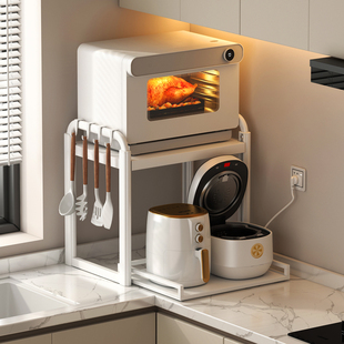 厨房微波炉架子置物架抽拉式多功能家用台面烤箱电饭锅一体收纳架