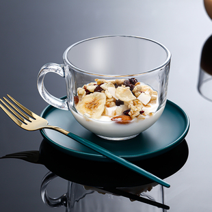 大容量玻璃杯早餐杯泡燕麦，酸奶家用牛奶杯，透明带盖带把手咖啡杯子