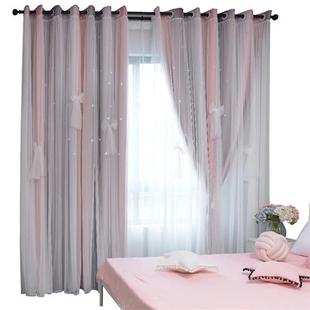 简易免打孔安装全套罗马杆，一整套儿童窗帘，公主女孩房间卧室飘窗