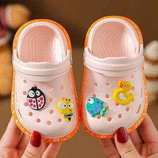 儿童拖鞋夏季男童防滑可爱女童，1-3岁宝宝浴室家居女孩包头2洞洞鞋