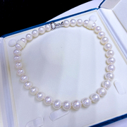 12-13MM超大天然淡水珍珠项链 近正圆白色颈链纯银大气送妈妈款女