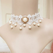 复古白色新娘伴娘短脖颈，锁骨项链蕾丝人造珍珠，假领女配饰品-34