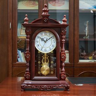 中式实木座钟整点报时复古台钟家用客厅桌面台式钟表欧式时钟摆件