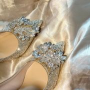 2022法式高跟鞋冬季女年水晶鞋婚鞋新娘，鞋主婚纱鞋子结婚小众