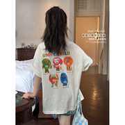 韩国夏装女童宽松大码纯棉短袖，t恤儿童，慵懒风白色卡通半袖上衣