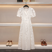 白色连衣裙夏季泡泡袖法式夏威夷沙滩度假超仙女长裙蕾丝心机裙子