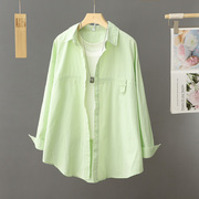 绿色衬衫女式外套宽松2024年春季设计感小众洋气上衣长袖衬衣