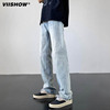 vishow高街长裤2023美式牛仔裤窄版显高显瘦男渐变复古潮牌裤子