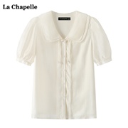拉夏贝尔lachapelle新中式国风，泡泡袖衬衫，女夏季娃娃领短袖上衣