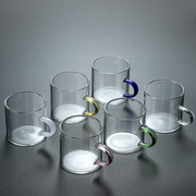 高硼硅玻璃小茶杯带把 透明功夫茶杯 玻璃品茗杯小把杯带彩把