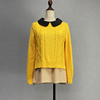 品牌折扣假两件黄色毛衣女(毛，衣女)可拆卸polo领后背镂空弹力酒红针织衫