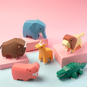 哈福动物玩具组装益智森林野生动物模型大象狮子鳄鱼拼装积木送礼