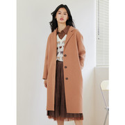 三彩·丽雪冬季韩版气质单排扣西装式中长款羊毛双面呢大衣女