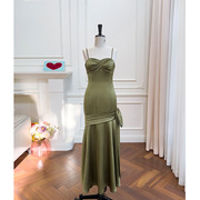 春秋时尚性感吊带绿色修身显瘦长裙子宴会晚礼服女潮流高级感