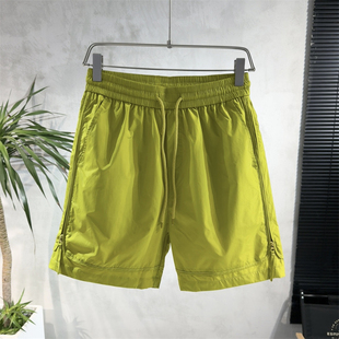 侧拉链工装短裤男士夏季潮流，设计感沙滩裤宽松纯色，百搭休闲五分裤