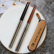 旅游折叠筷子红木黑檀木，不锈钢便携伸缩筷子，户外餐具套装鸡翅木筷