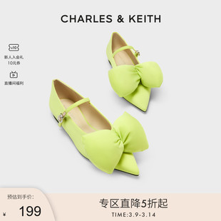 charles&keith春季女鞋，ck1-70900435蝴蝶结饰尖头平跟单鞋女鞋