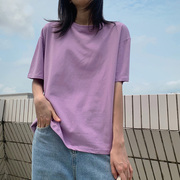 纯色短袖夏季棉质t恤女紫色，内搭上衣宽松大码学生半袖网红ins