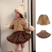 秋冬季儿童短裙网纱蓬蓬裙咖啡棕色tutu裙女童公主半身裙兔兔套装