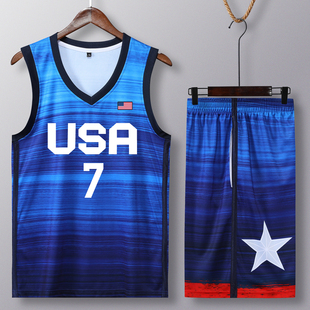 美国队篮球服梦十四球衣usa杜兰特7号塔图，姆国家队球衣渐变蓝色