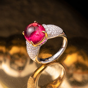 太府珠宝18k金钻石(金钻石，)镶嵌天然蛋面卢比来(卢，比来)碧玺戒指高级简约设计女戒