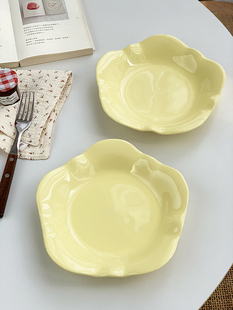 9.99两个安木良品 大厂订单 韩国ins风奶黄色花型陶瓷餐菜盘