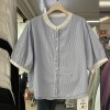 QXS3231韩系夏季2024条纹短袖衬衫女设计感小众宽松别致上衣