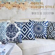 中式古典家居沙发靠枕 毛巾绣复古抱枕套 青花瓷刺绣系列腰枕套