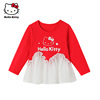 Hello Kitty童装女童春款圆领长袖拼接棉T恤雪纺上衣