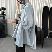 短袖衬衫男夏装高级感潮牌慵懒风五分袖衬衣宽松休闲美式潮牌外套
