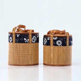 竹编圆形普洱茶七子饼包装盒茶叶，盒罐茶叶7子桶收纳茶桶竹篮