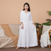 印度传统女装民族风，连衣裙日常纯棉绣花素雅春夏白色薄款
